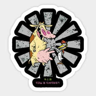 Cow And Chicken Retro Japanese Sticker